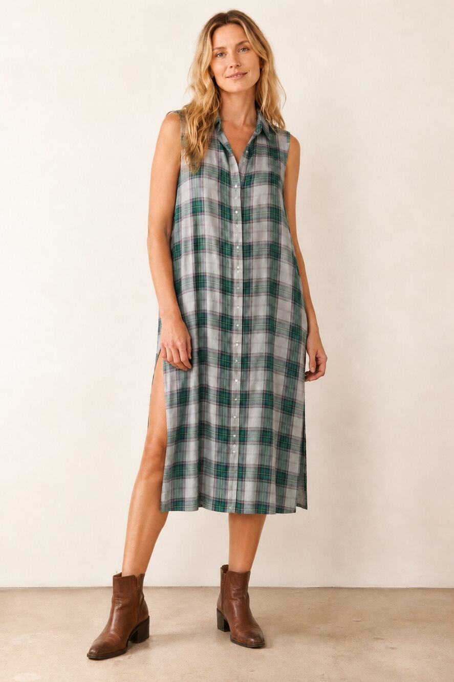 The Laundry Room Lonestar Clover Plaid Maxi Shirt Dress Medium